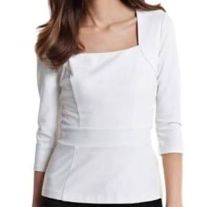 WHBM White 3/4 Sleeve Peplum Top Size 10